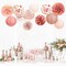 Wedding Party Decorations, 12 PCS Rose Pink Floral Paper Lanterns Tissue Pom Poms Backdrop Decoration for Pink Boho Wedding Bridal Shower Birthday Tea Party Decor